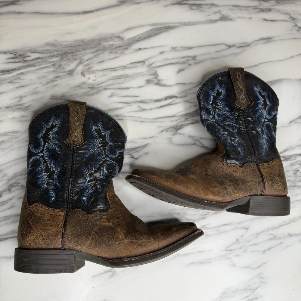 Ariat Tombstone Western Boots Youth 3 Square Toe Leather 10012794 Cowboy Brown